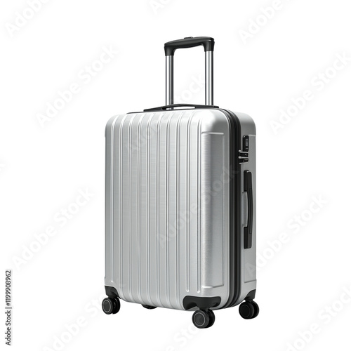 Sleek Silver Hard Shell Luggage for Travel Isolated on transparent background