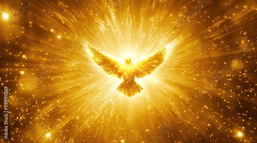 Radiant golden phoenix soaring through a starry backdrop photo