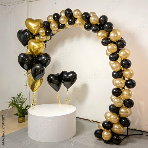 Elegant Black Gold Balloon Arch Wedding Decor Party air event heart shape shiny photo shoot props   