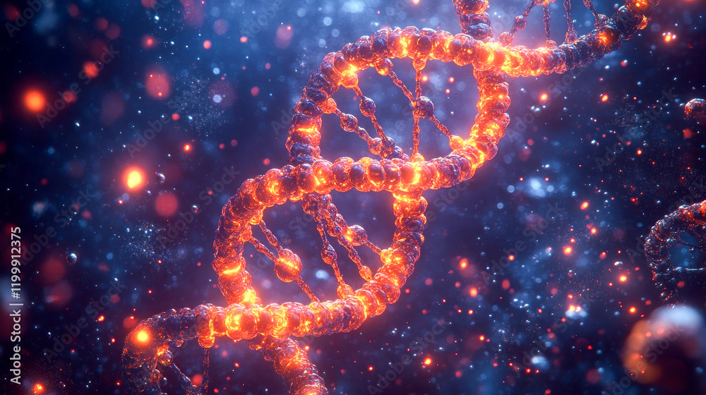 DNA double helix with glowing translucent base pairs connecting the strands DNA double helix with glowing translucent base pairs connecting the strands