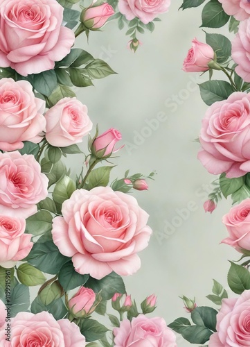 Delicate watercolor pattern featuring pink roses and hearts, wall art, happiness, homeware