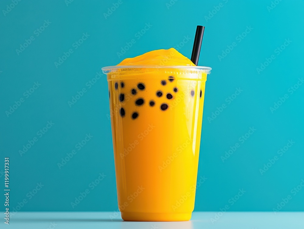 Refreshing mango bubble tea with black tapioca pearls. Refreshing mango bubble tea with black tapioca pearls.