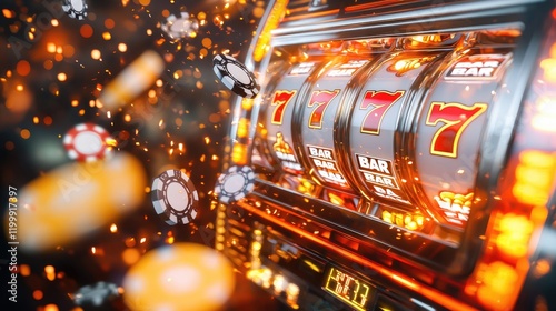 Exciting slot reels spin at a vibrant casino capturing the thrill of luck and fortune in a high-energy environment