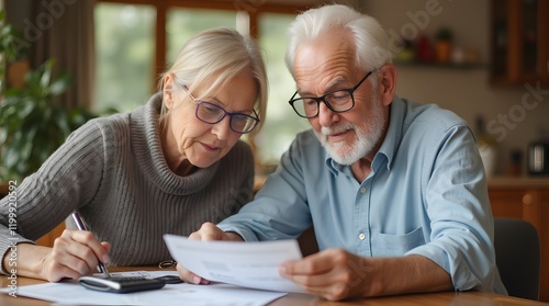 Focused Elderly Couple Handling Financial Documents