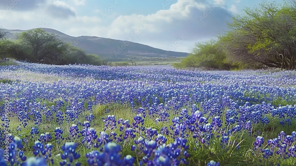 Fototapeta premium A field of bluebonnets in the springtime, video still frame.