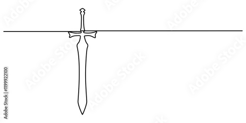 Old engraved illustration of Sword which belonged to Myles Standish, English military officer, Sword sign line continuous drawing vector. One line Sword vector background. Sword icon. Continuous one.