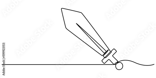 Old engraved illustration of Sword which belonged to Myles Standish, English military officer, Sword sign line continuous drawing vector. One line Sword vector background. Sword icon. Continuous one.
