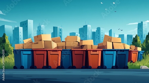 City Dumpster Overflow with Cardboard Boxes photo