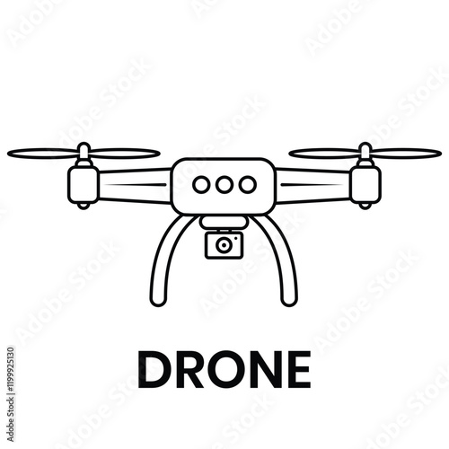 Drone vector, silhouette, Drone quadcopter line icon with camera. Drone camera vector icon and drone logo design. Vector illustration.