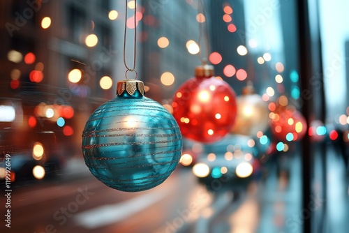 A colorful window display in a shop, with vibrant holiday decorations drawing attention from passersby photo