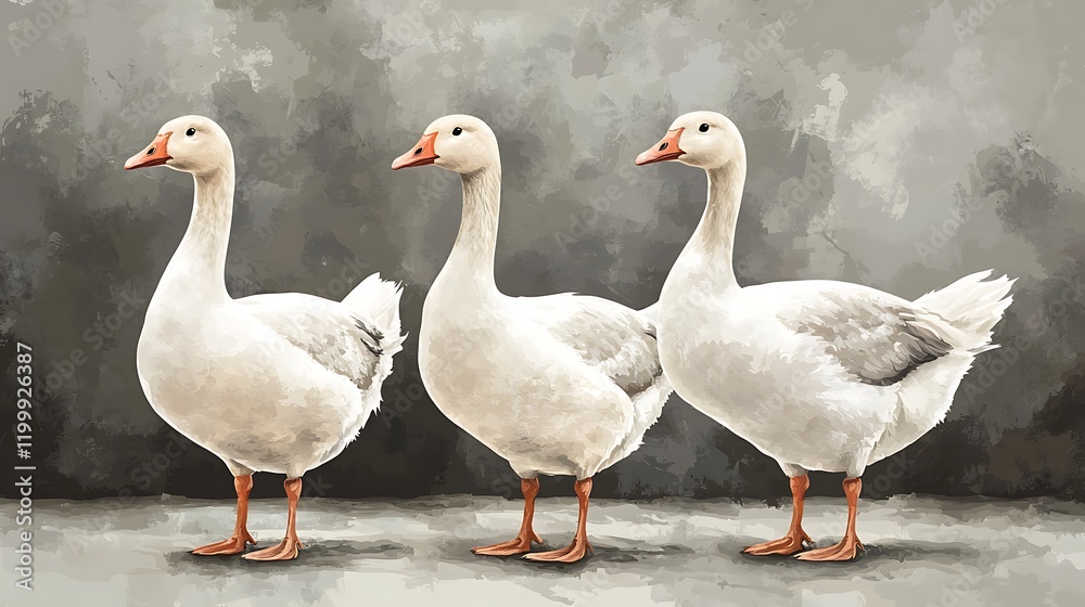 Three geese against a textured wall Three geese against a textured wall