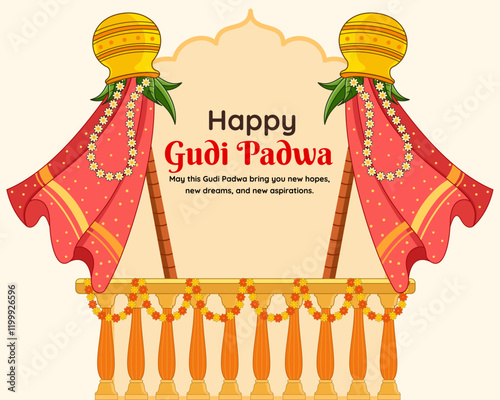 house balcony decorative with toran for celebrating gudi padwa social media post design