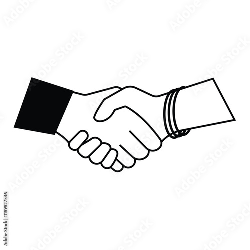 Handshake vector, icon isolated on white background. Male female shake hand silhouette, relationship, friends, vector icon. Business agreement handshake teamwork, friendship. Vector illustration.