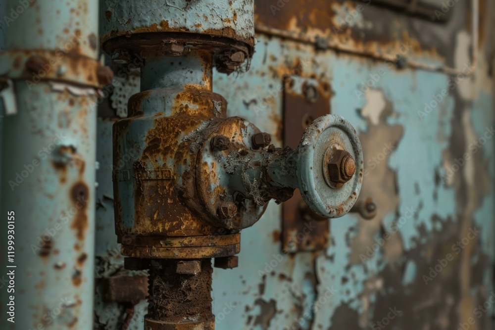 Corroded valve and pipes depicting decay in an industrial environment Corroded valve and pipes depicting decay in an industrial environment