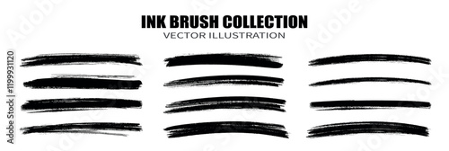 Black brush strokes vector illustration, abstract grunge texture on white background. Artistic design element, paint smear, ink splatter, vector illustration