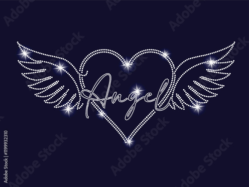 Angel Wings love rhinestone applique for t-shirts, hoodies, jackets, tote bags, caps, phone cases, heat transfer rhinestone applications on fabrics, DIY Projects, hot-fix, Trendy crystal studs apparel