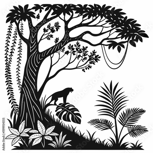 Wallpaper Mural Lush Jungle vector silhouette black design white background Torontodigital.ca