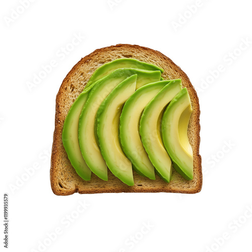 A healthy avocado toast featuring perfectly sliced avocado on whole grain bread, ideal for breakfast or health food themes photo