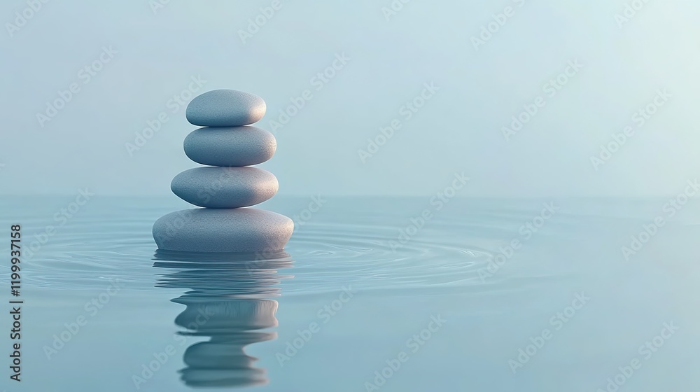 A serene Zen scene with balanced stones stacked on top of each other, creating ripples in the water below. A serene Zen scene with balanced stones stacked on top of each other, creating ripples in the water below.