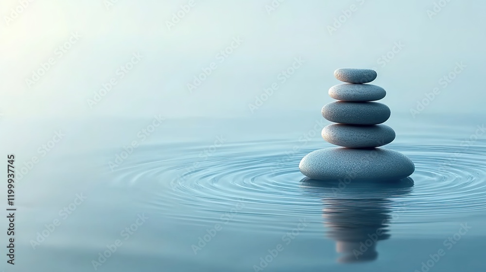 A serene Zen scene with balanced stones stacked on top of each other, creating ripples in the water below. A serene Zen scene with balanced stones stacked on top of each other, creating ripples in the water below.