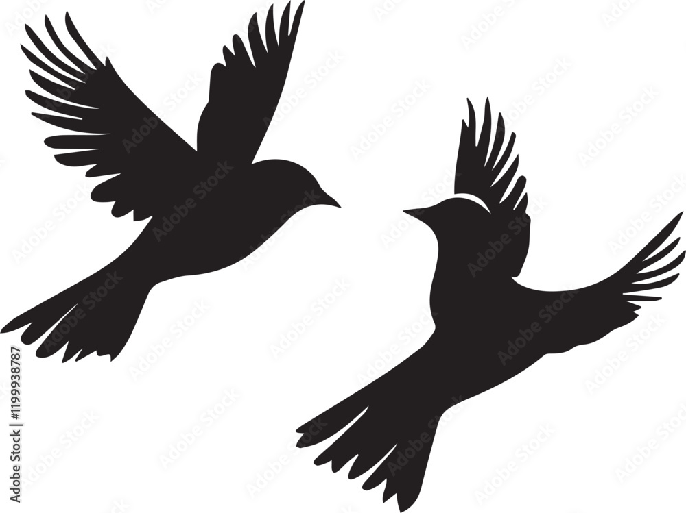 Obraz premium Silhouette of flying birds set on white background