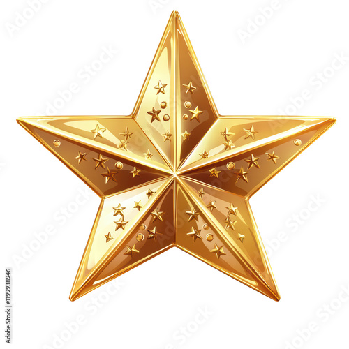 Golden star on transparent background, PNG  photo