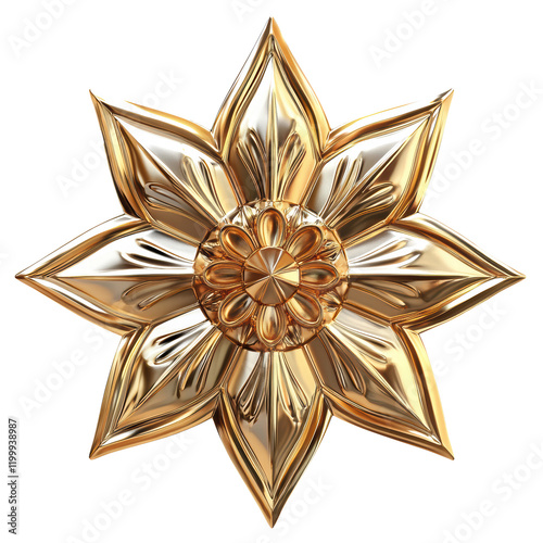 Golden star on transparent background, PNG 