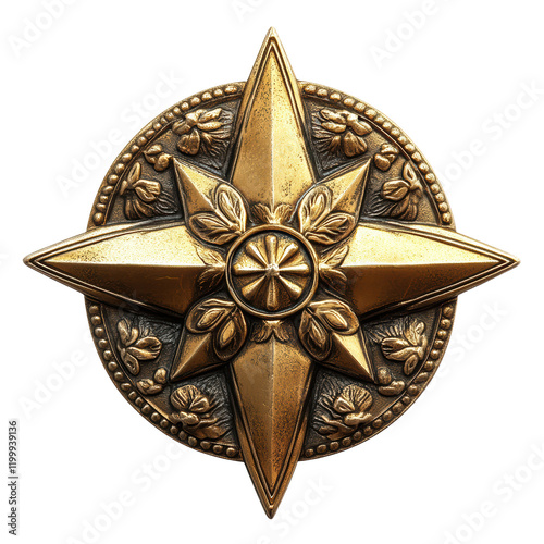 Golden star on transparent background, PNG 