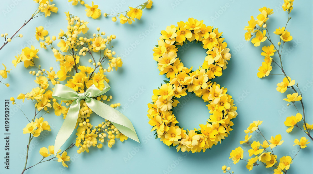 Beautiful Yellow Flowers Form the Number Eight for International Women's Day Beautiful Yellow Flowers Form the Number Eight for International Women's Day