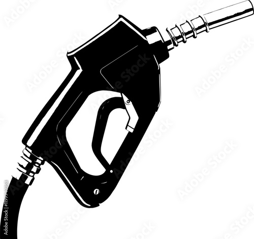 Silhouette of a fueling nozzle for gasoline, diesel, or gas, shown on a transparent background. EPS 10version.