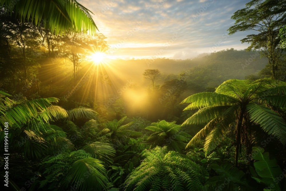 A rainforest canopy view from above, showcasing dense greenery and the intricate ecosystem of the jungle A rainforest canopy view from above, showcasing dense greenery and the intricate ecosystem of the jungle
