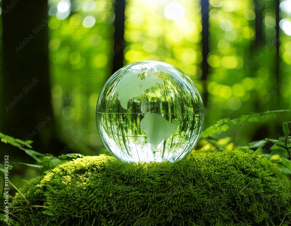 Crystal earth in forest Environment, save world, earth day and conservation Concept Crystal earth in forest Environment, save world, earth day and conservation Concept