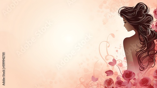Celebratory Women's Day Background with Roses and and Floral Patterns 
