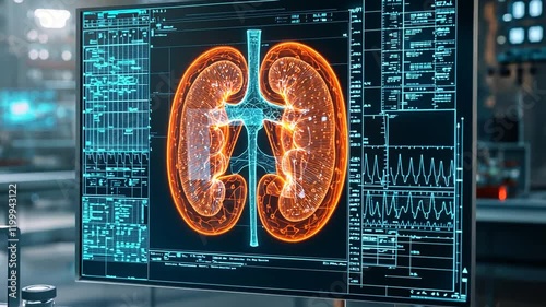 Medical 3D Scan of Kidneys Displayed on a Monitor