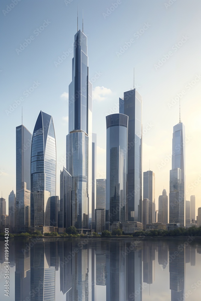 Fototapeta premium Imposing Skyscraper Towering Over a Bustling City Skyline