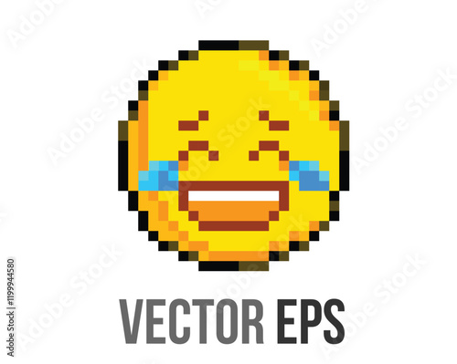8 bits pixel art yellow face laughing icon with crying tear
