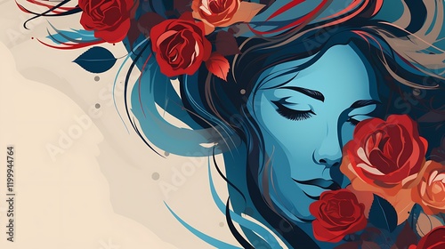 Modern Women's Day Background with Minimalist Design and Floral Accents