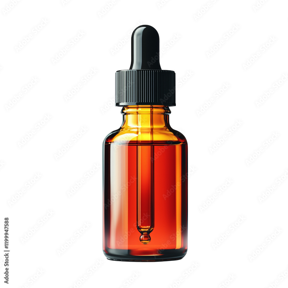 Amber Glass Dropper Bottle with Liquid Isolated on transparent background Amber Glass Dropper Bottle with Liquid Isolated on transparent background