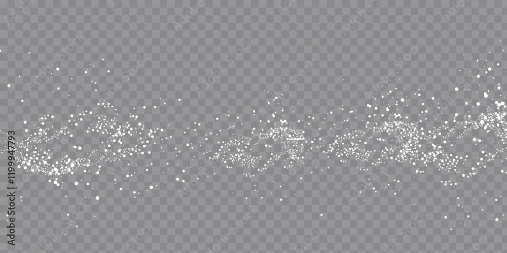 Collection of glittering stars with silver shimmering swirls, shiny glitter design. Magical motion, sparkling lines on a black background.