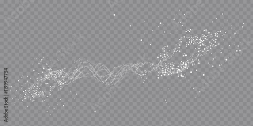 Collection of glittering stars with silver shimmering swirls, shiny glitter design. Magical motion, sparkling lines on a black background.