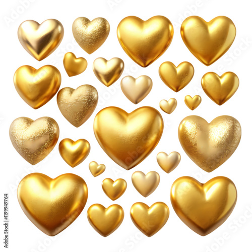 Golden Hearts Collection Romantic Luxury Design Elegant Valentines Day Background Shiny 3D Hearts   