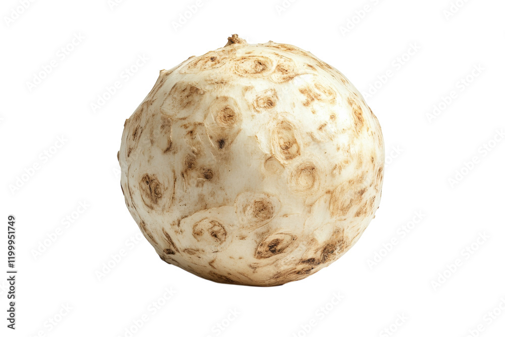 Unique round root vegetable displayed on a clean background with visible texture and surface details Unique round root vegetable displayed on a clean background with visible texture and surface details
