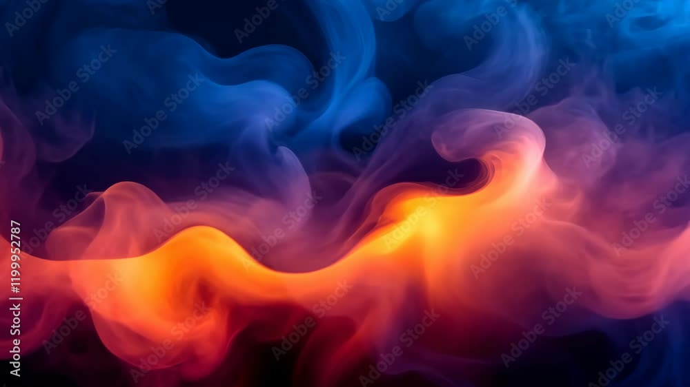 Colorful smoke swirls creating an abstract pattern in vibrant shades of blue and orange Colorful smoke swirls creating an abstract pattern in vibrant shades of blue and orange