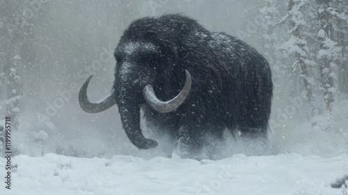 Woolly Mammoth in a Snowy Landscape. photo