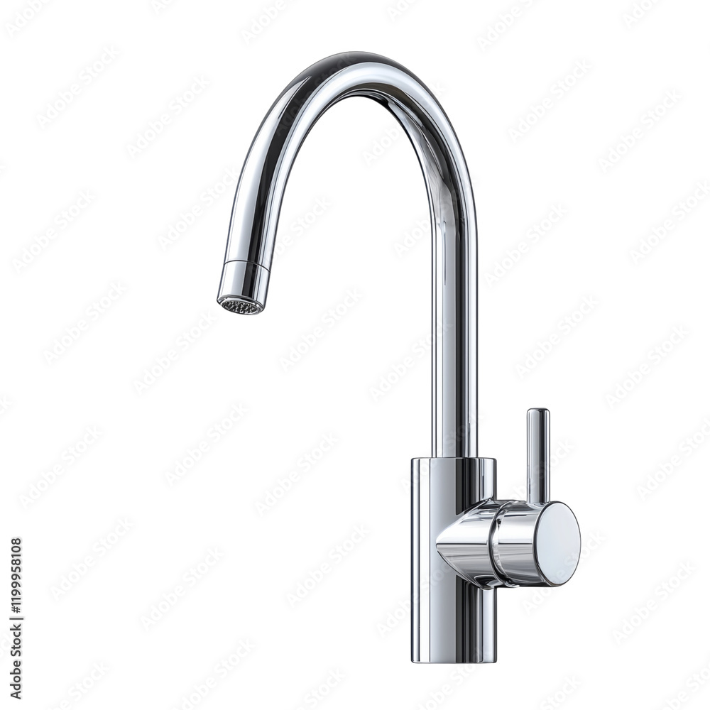 Modern Chrome Kitchen Faucet with Curved Spout Isolated on transparent background Modern Chrome Kitchen Faucet with Curved Spout Isolated on transparent background