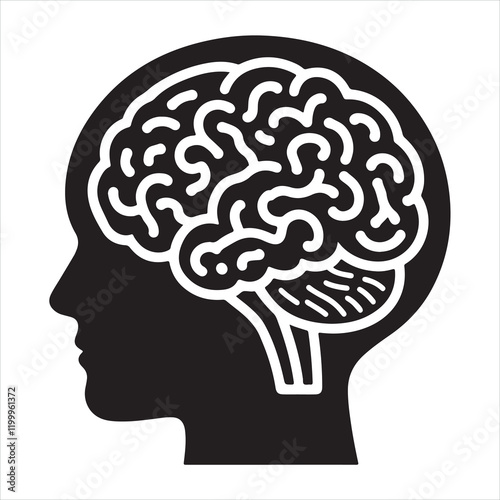 Human Brain Icon silhouette on white background
