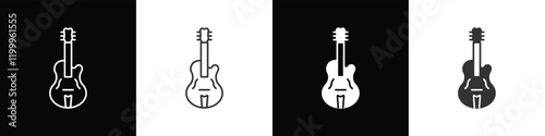 Bass guitar icon. Electric musical instrument symbol. Modern bass guitar icon. Electric bass guitar vector illustration in black white and transparent background. eps10