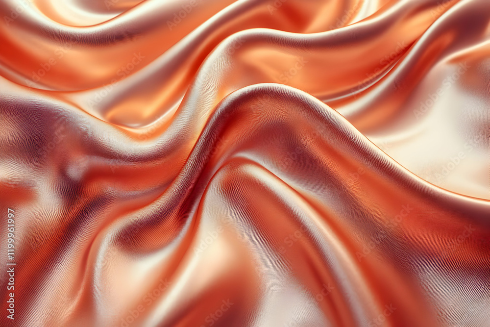 Fototapeta premium Peach silk fabric drapes, studio shot, background blur, textile design