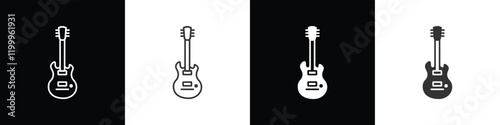 Guitar icon. Electric musical instrument symbol. Modern guitar icon. Electric Guitar vector illustration in black white and transparent background. eps10