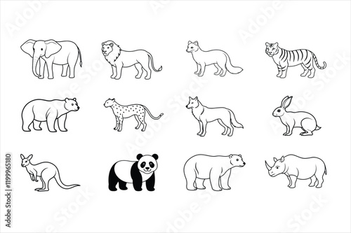 12 different world life animals vector line art